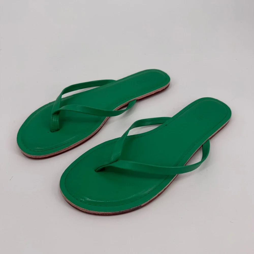 J.Crew Womens Leather Flip Flop Sandals Green Flat Thong Shoes Size 9